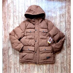 NWT Levi Strauss Brown Quilted Four Pocket Parka Hoody Jacket Coat - Medium